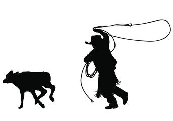 A vector silhouette of a young cowboy child roping a calf © LUGOSTOCK