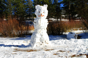 A snowman seen on a sunny Colorado day in the Rocky Mountain National Park