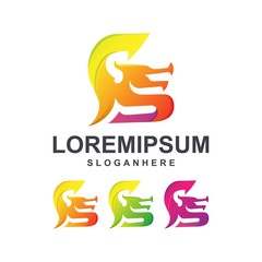 colorful dragon logo design vector