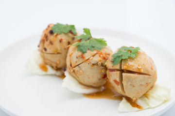 Meatball pork isolated on white background.