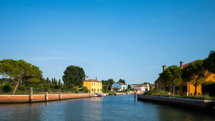 Fototapeta na wymiar Colourful houses on island of Mazzorbo, near Burano, Venice, Italy