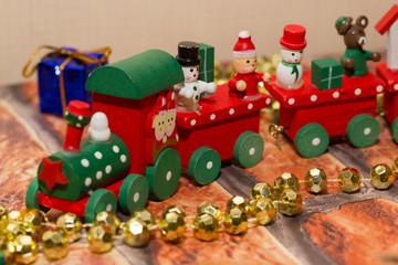 Christmas wooden toy trains, red-green