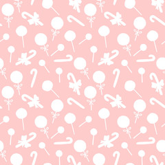 Seamless hand drawn pattern. Candy cane, sweets, lollipop. New year, Xmas, holidays backgrounds and texture. For greeting cards, wrapping paper, fabric, print