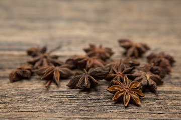 Selective focus of Star anise  on a white background and copy space