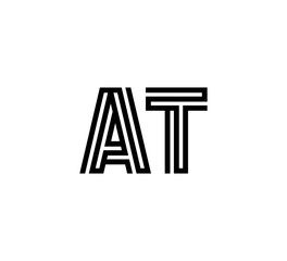 Initial two letter black line shape logo vector AT