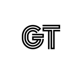 Initial two letter black line shape logo vector GT