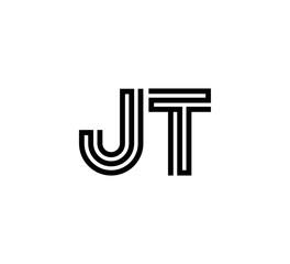 Initial two letter black line shape logo vector JT