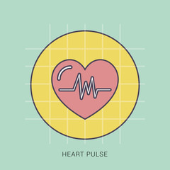 Heartbeat / heart beat pulse flat vector icon. Red and green color with outline concept.