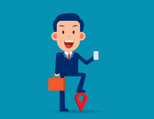 Character  with phone and pin. GPS concept