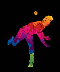 Cricket player action cartoon sport graphic vector.