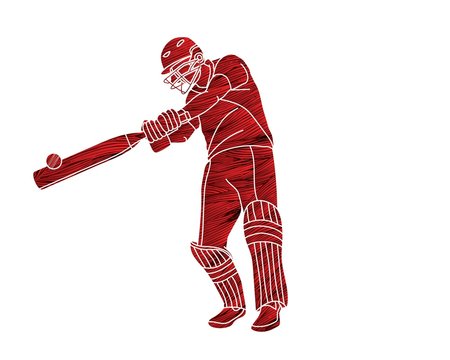 Cricket player action cartoon sport graphic vector.