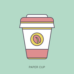 Paper coffee cup set on a white background. Red and green color with outline concept.