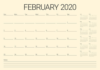 February 2020 desk calendar vector illustration