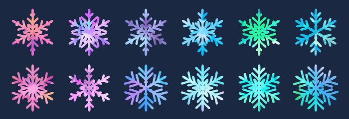 Big bundle set of vector hand drawn doodle watercolor snowflakes