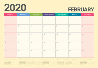 February 2020 desk calendar vector illustration