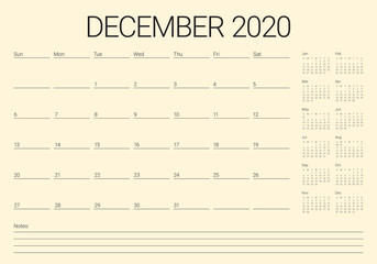 December 2020 desk calendar vector illustration