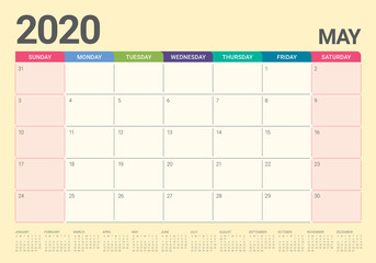 May 2020 desk calendar vector illustration