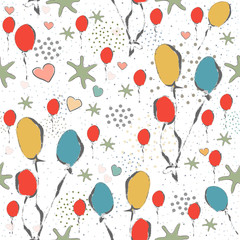 Seamless Cute Pattern with colorful air Balloons. Scandinavian Style. Vector Illustration.