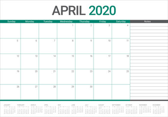 April 2020 desk calendar vector illustration