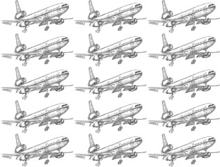 Seamless pattern with pencil drawn airplanes. Backgrounds and textures for boys, travel, business design, packaging, fabric, textiles, prints