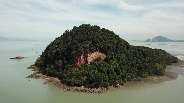 Aerial view deforest at Pulau Gedung with small island.