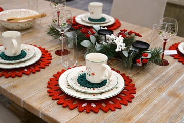 decorative Christmas dishware on the table