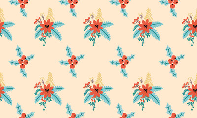 Seamless floral pattern background, with red flower motif.