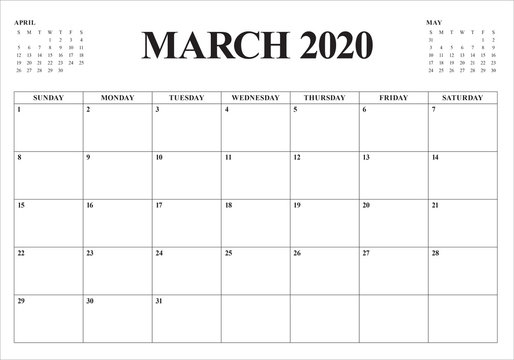 March 2020 desk calendar vector illustration