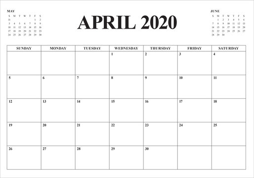 April 2020 Desk Calendar Vector Illustration