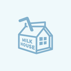 Simple flat outline milk house icon logo design concept