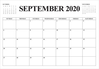 September 2020 desk calendar vector illustration