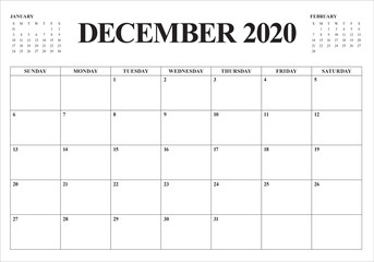 December 2020 desk calendar vector illustration