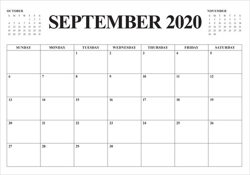 September 2020 Desk Calendar Vector Illustration