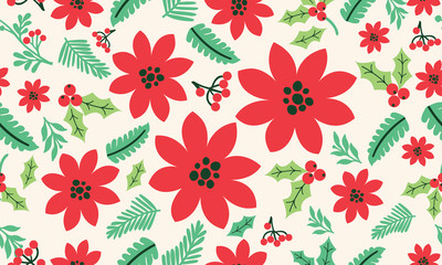 Cute red flower art, seamless floral pattern.