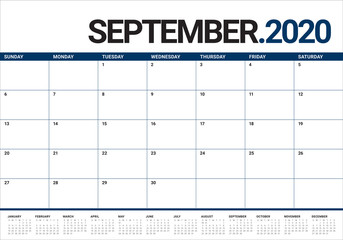 September 2020 desk calendar vector illustration