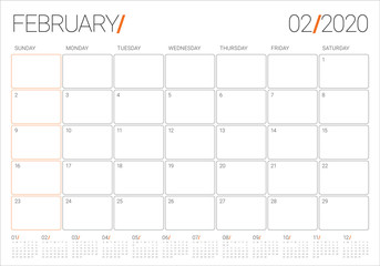 February 2020 desk calendar vector illustration