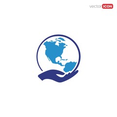 hand holding the world icon/symbol/Logo Design. Vector Template Illustration.
