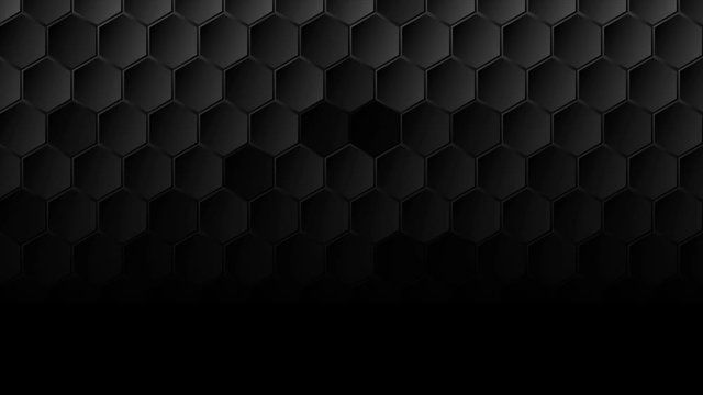 Black geometric hexagons abstract technology motion graphic design. Dark modern futuristic background. Seamless loop. Video animation Ultra HD 4K 3840x2160