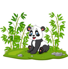 Cartoon panda in the bamboo tree