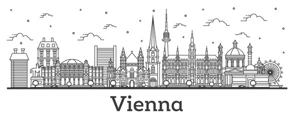 Outline Vienna Austria City Skyline with Historic Buildings Isolated on White.