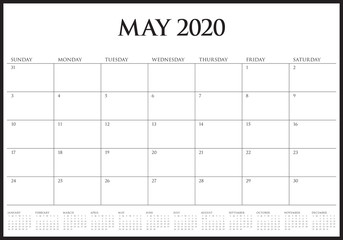 May 2020 desk calendar vector illustration