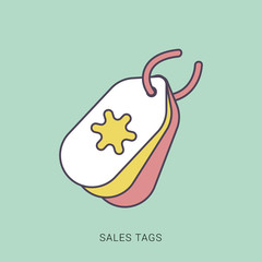 Price tag icon, big sale, commercial icon. vector illustration. Red and green color with outline concept.