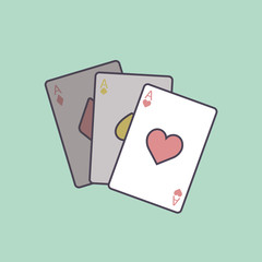 Playing Card Flat Design Icon Vector. Red and green color with outline concept.