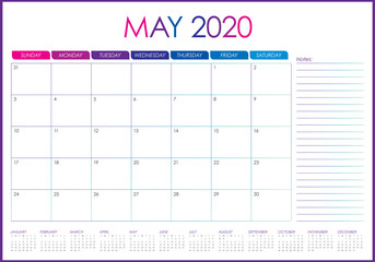 May 2020 desk calendar vector illustration