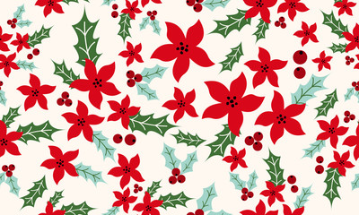 Beautiful christmas floral pattern, elegant red flower.