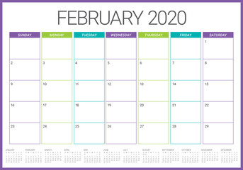 February 2020 desk calendar vector illustration