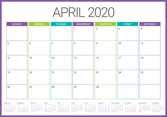 April 2020 desk calendar vector illustration
