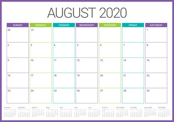 August 2020 desk calendar vector illustration - obrazy, fototapety, plakaty