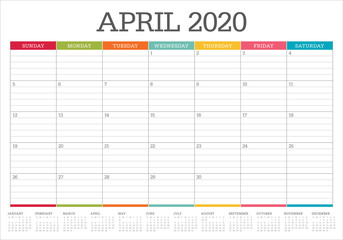 April 2020 desk calendar vector illustration