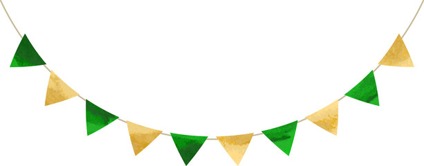 フラッグ_三角_ガーランド_水彩_グリーン_緑_ゴールド_クリスマス